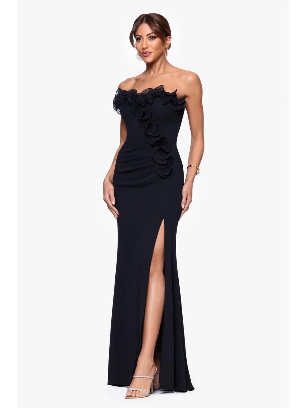 New Xscape KIMBERLY SCUBA CREPE CHIFFON RUFFLE STRAPLESS FLOOR LENGTH DRESS Sz 6 - Picture 4 of 11